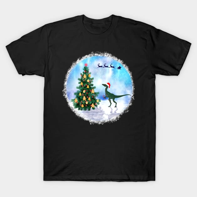 Dinosaur Christmas T-Shirt by Anastasiya Malakhova